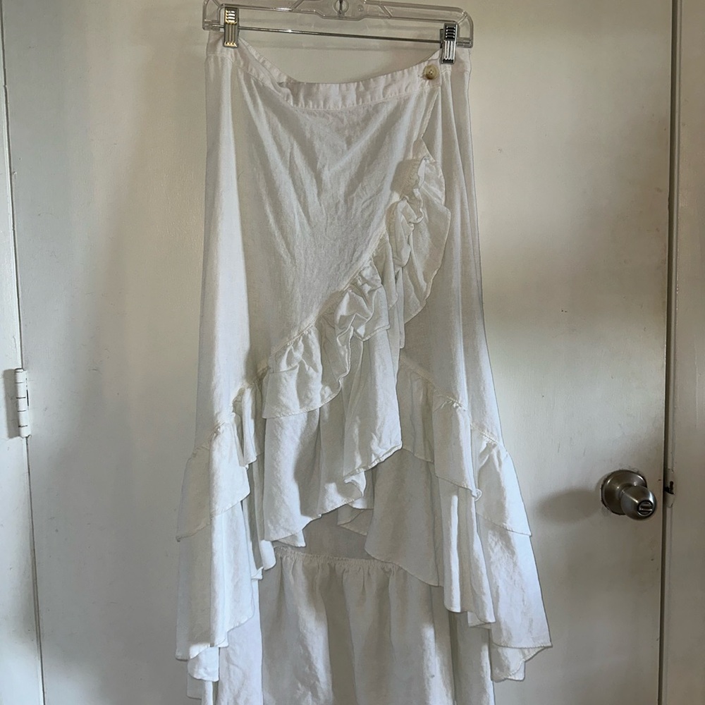 Free People White Asymmetrical Wrap Maxi Skirt
